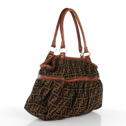 Fendi Zucca Calfskin Crocodile Embossed Large Chef Shopper Tote Tobacco 3 of 10