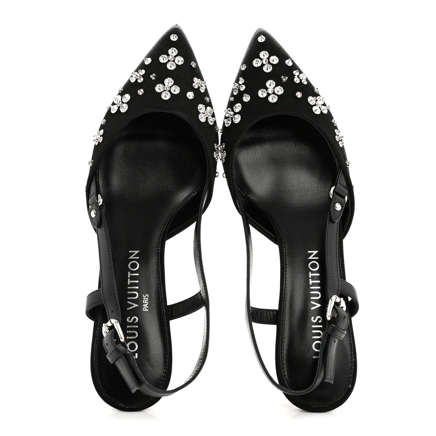 Satin Crystal Blossom Slingback Pump 36.5 Black