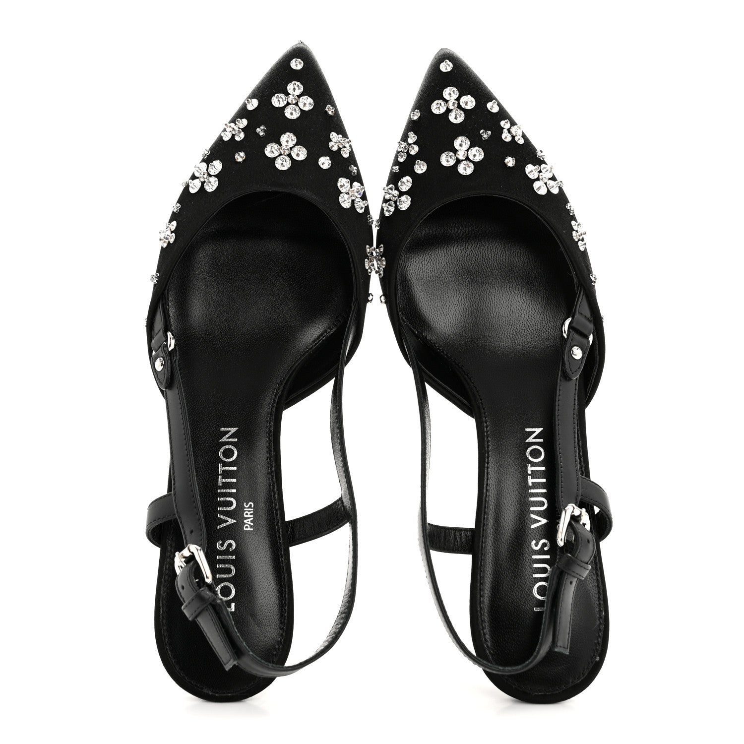 Louis Vuitton Satin Crystal Blossom Slingback Pump 36.5 Black 2 of 10