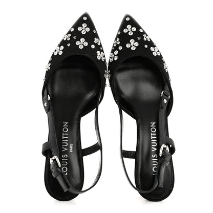 Louis Vuitton Satin Crystal Blossom Slingback Pump 36.5 Black 2 of 10