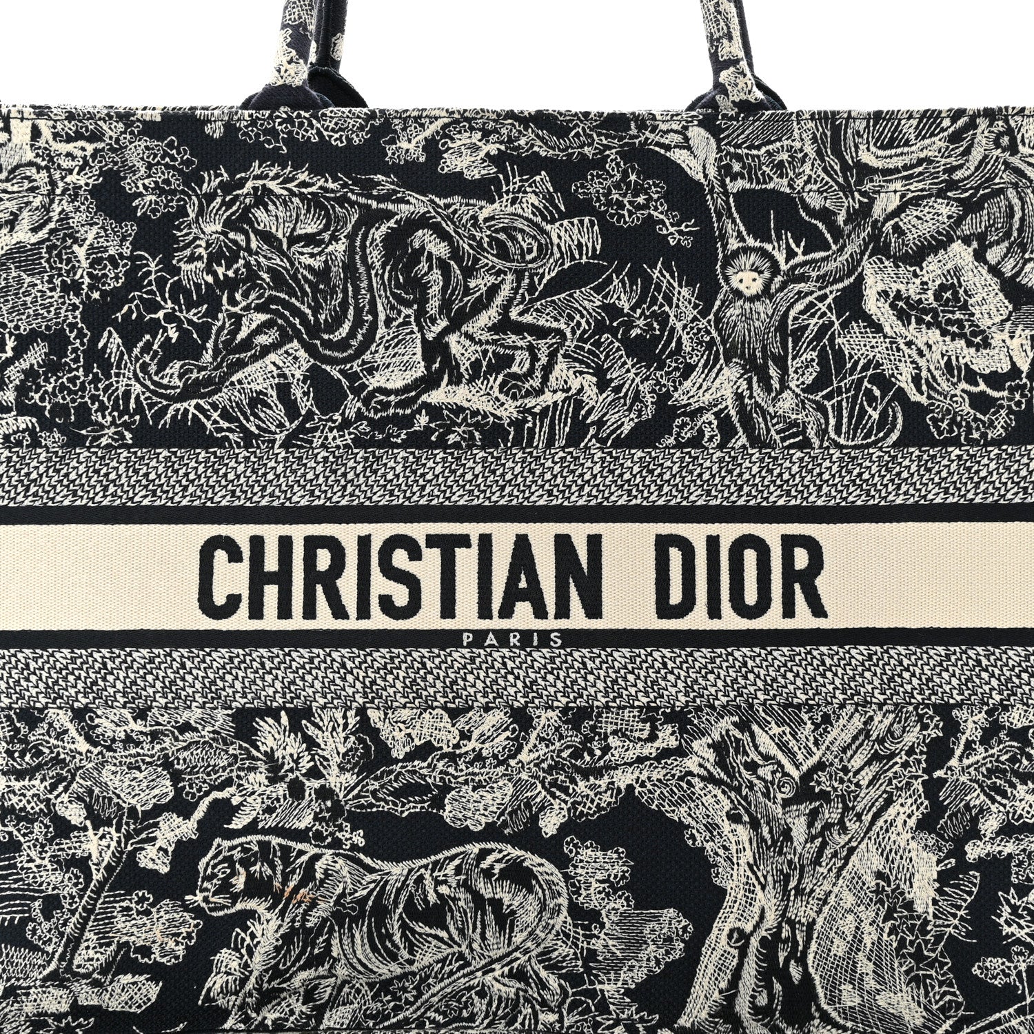 Christian Dior Canvas Embroidered Large Dioriviera Toile De Jouy Reverse Book Tote Blue 9 of 13