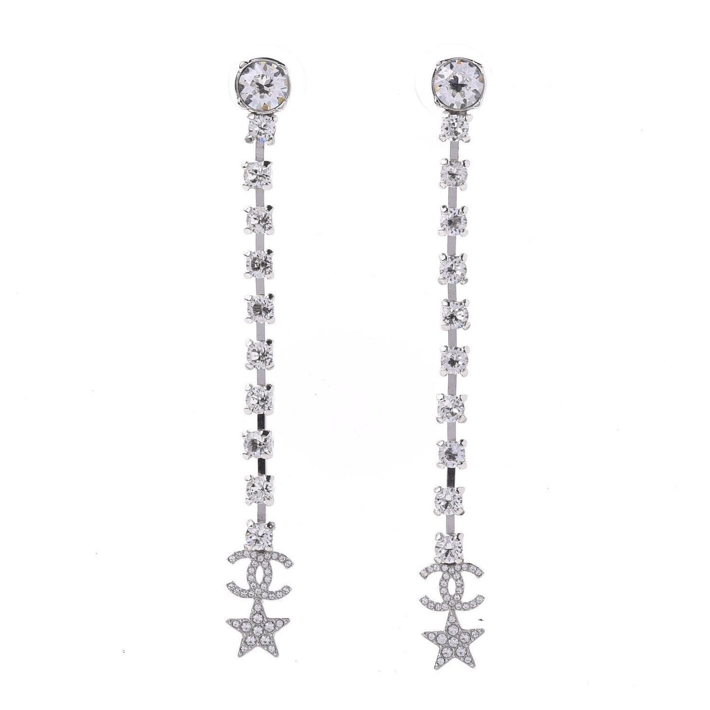 Crystal Starfall Drop Long CC Earrings Silver