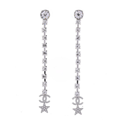 Chanel Crystal Starfall Drop Long CC Earrings Silver 1 of 5