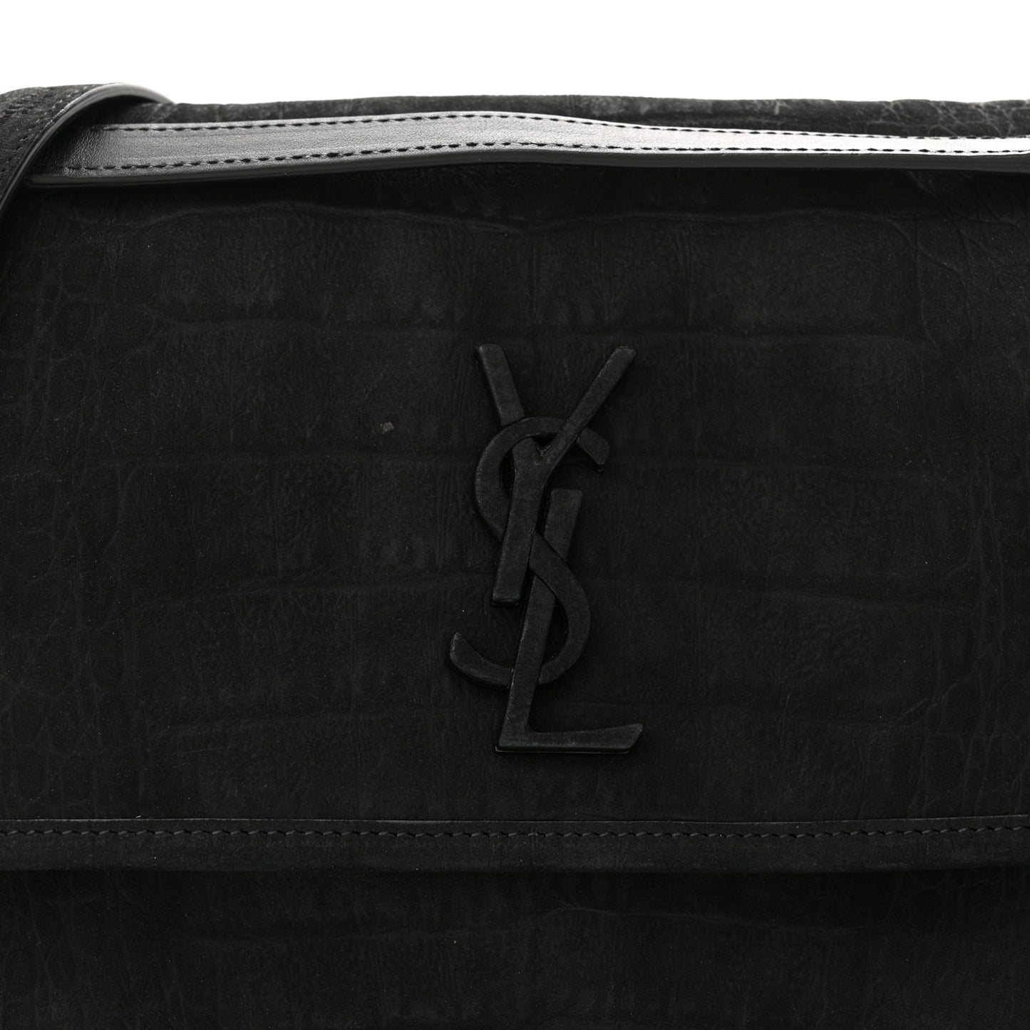 Nubuck Crocodile Embossed Monogram Medium Niki Chain Satchel Black
