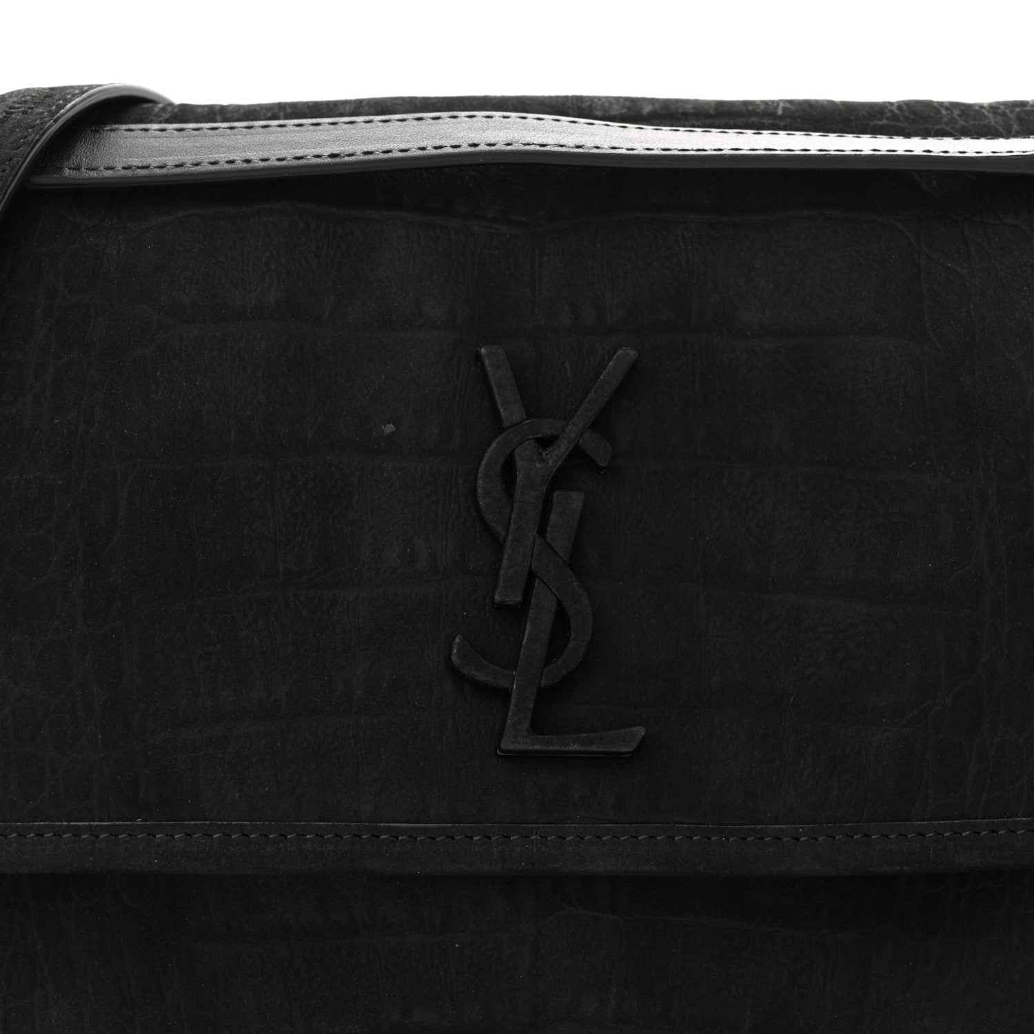Saint Laurent Nubuck Crocodile Embossed Monogram Medium Niki Chain Satchel Black 8 of 10