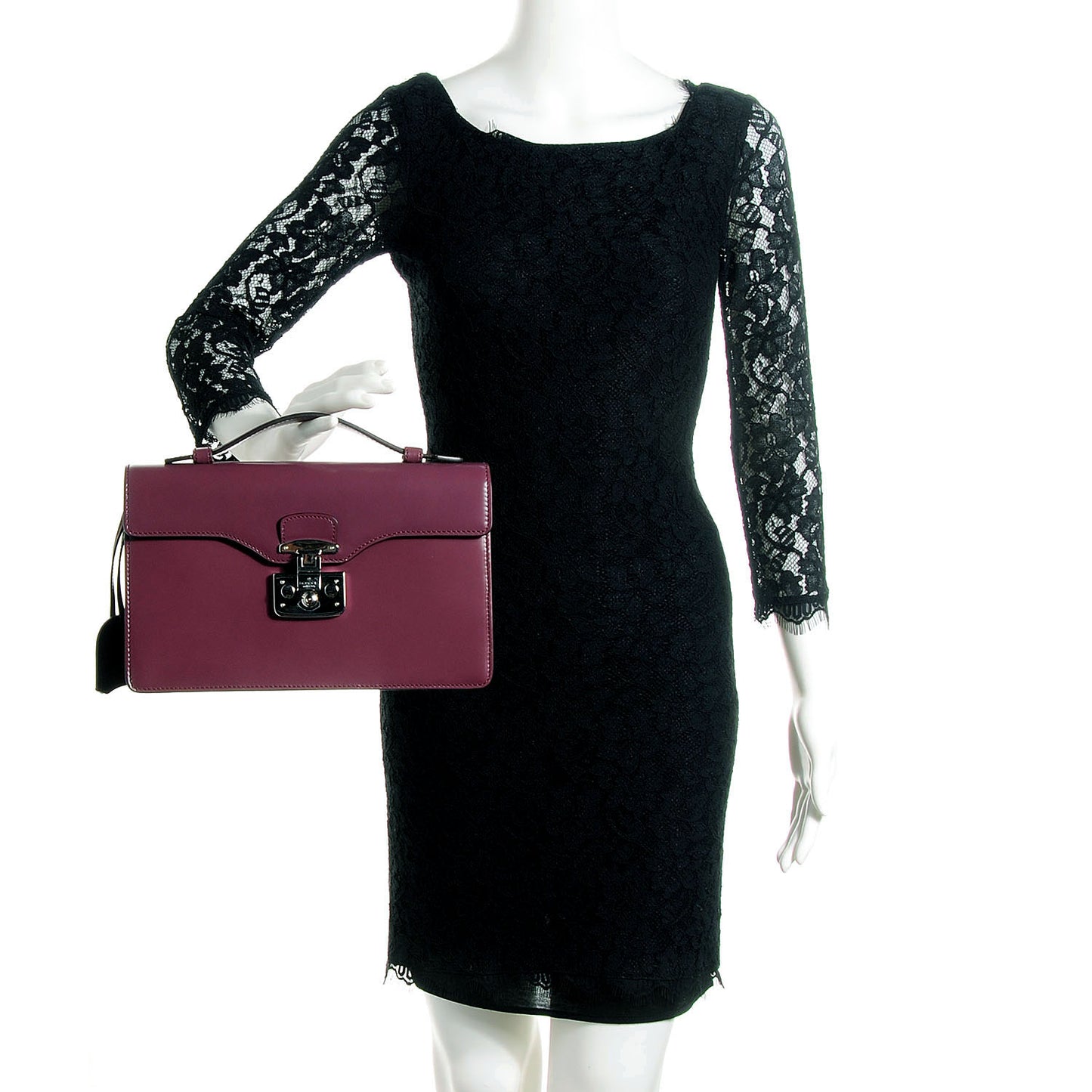 Regent Calfskin Small Lady Lock Briefcase Clutch Red Orchid