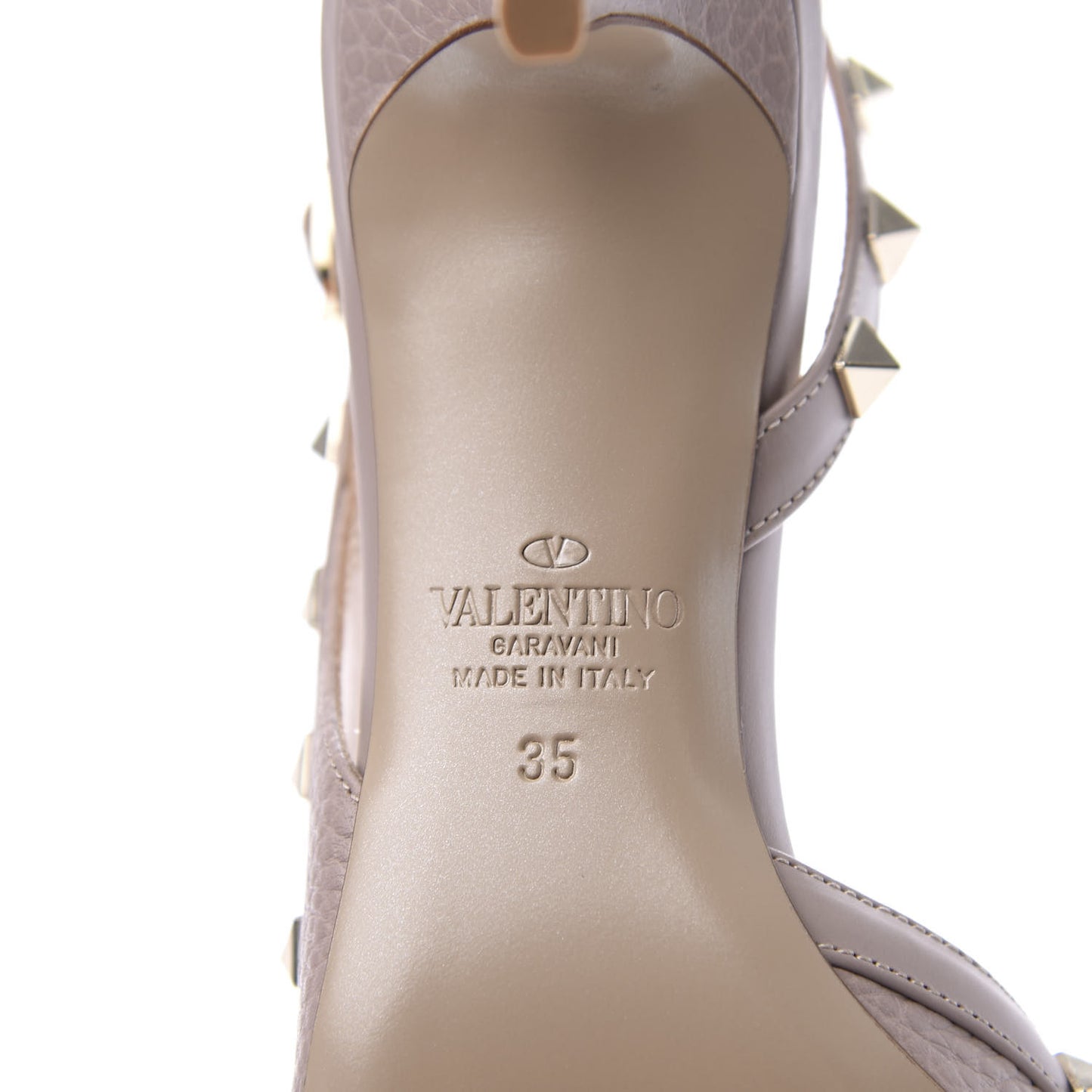 Pebbled Calfskin Rockstud Half D'Orsay Slingback 50mm Pumps 35 Poudre