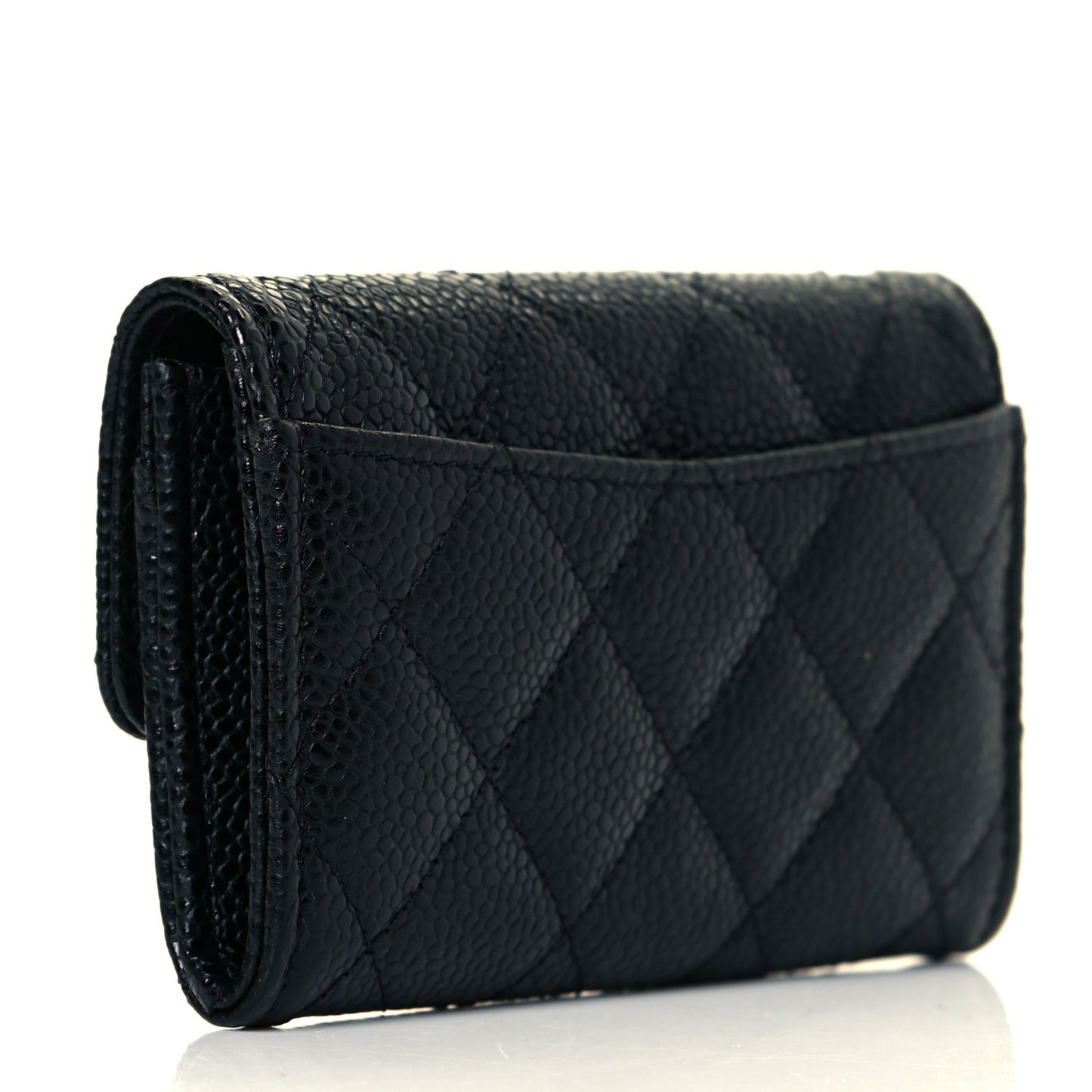 Caviar Quilted Flap Card Holder Wallet Black