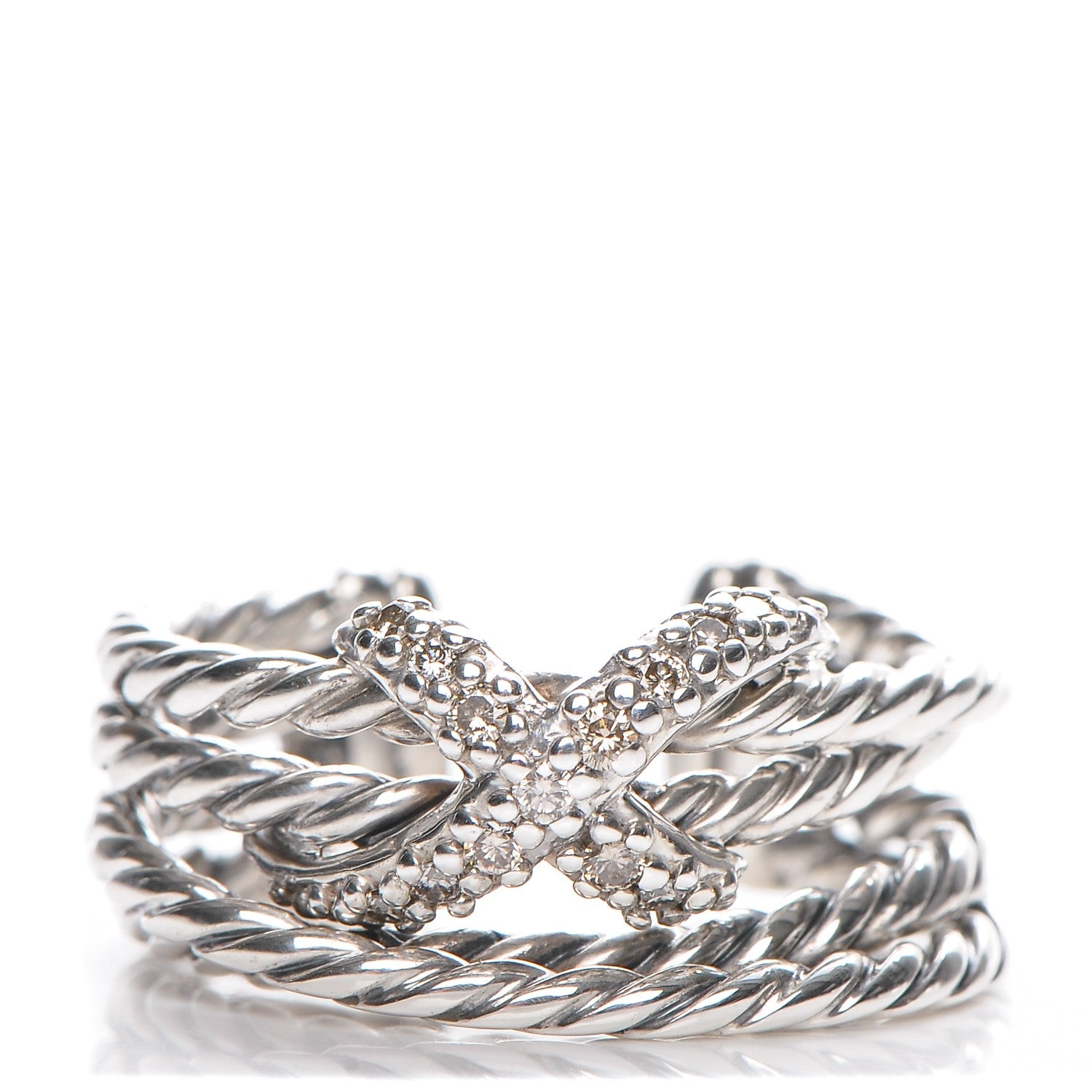 David Yurman Sterling Silver Diamond 10mm X Crossover Ring 51.5 6 1 of 4