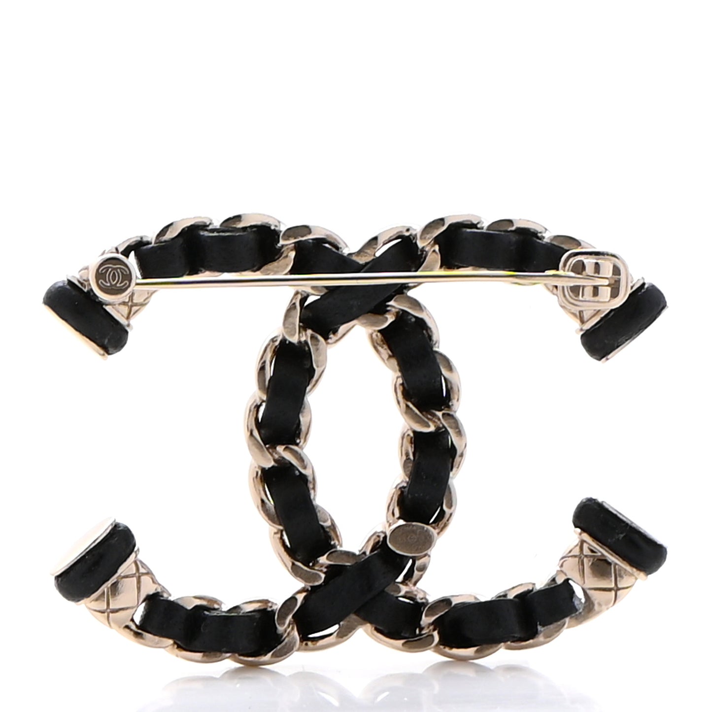 Lambskin Chain CC Brooch Black Gold