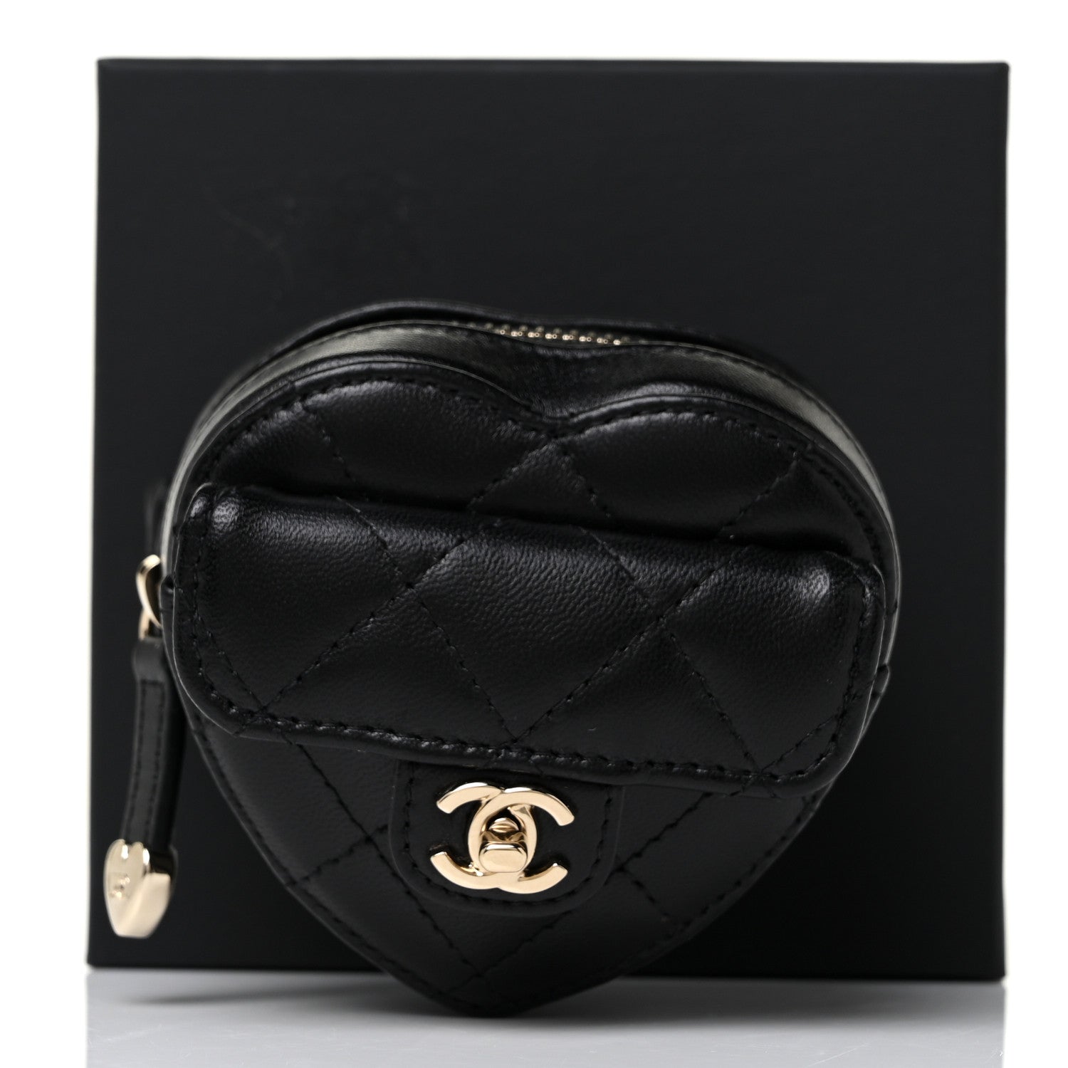 Chanel Lambskin Quilted CC In Love Heart Zipped Arm Coin Purse Black 9 of 9