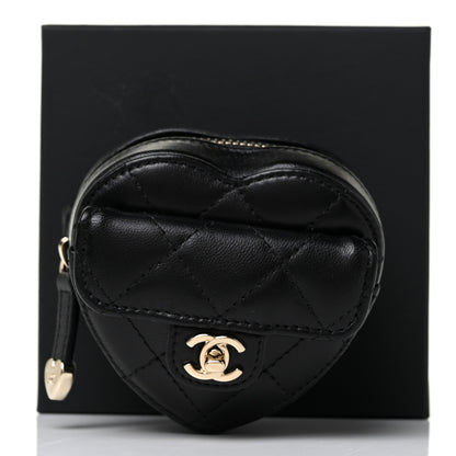 Chanel Lambskin Quilted CC In Love Heart Zipped Arm Coin Purse Black 9 of 9