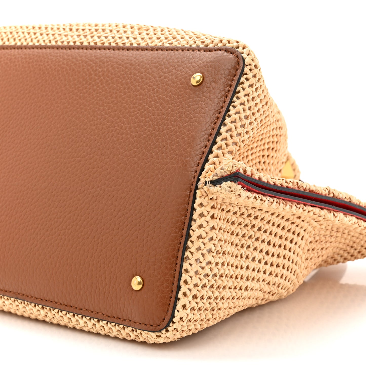 Raffia Grained Calfskin Medium Rockstud Vlogo Tote Naturale