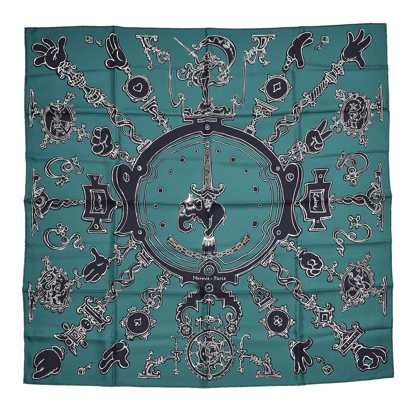 Silk Serio Ludere Scarf 90 Vert Black White