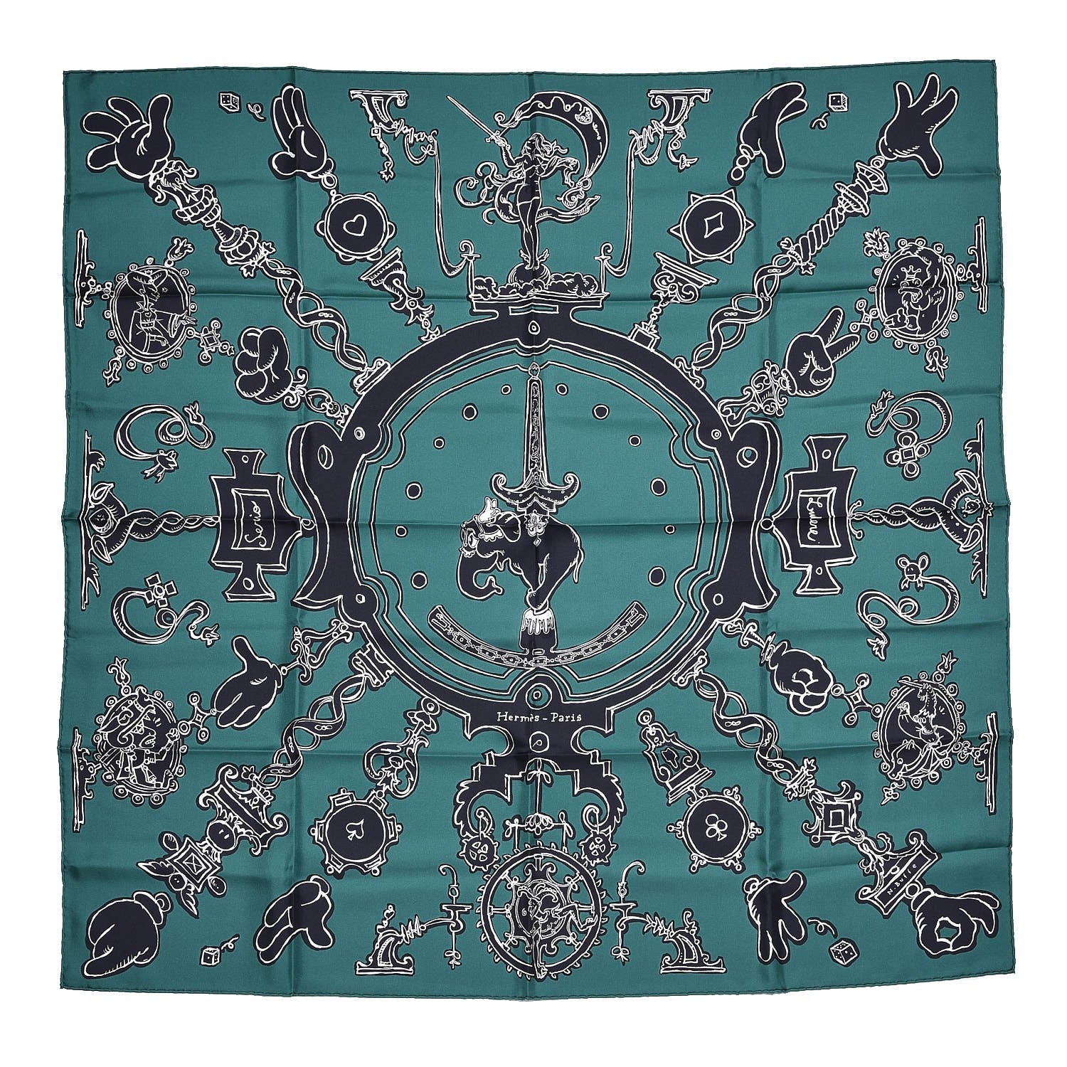 Hermes Silk Serio Ludere Scarf 90 Vert Black White 1 of 7