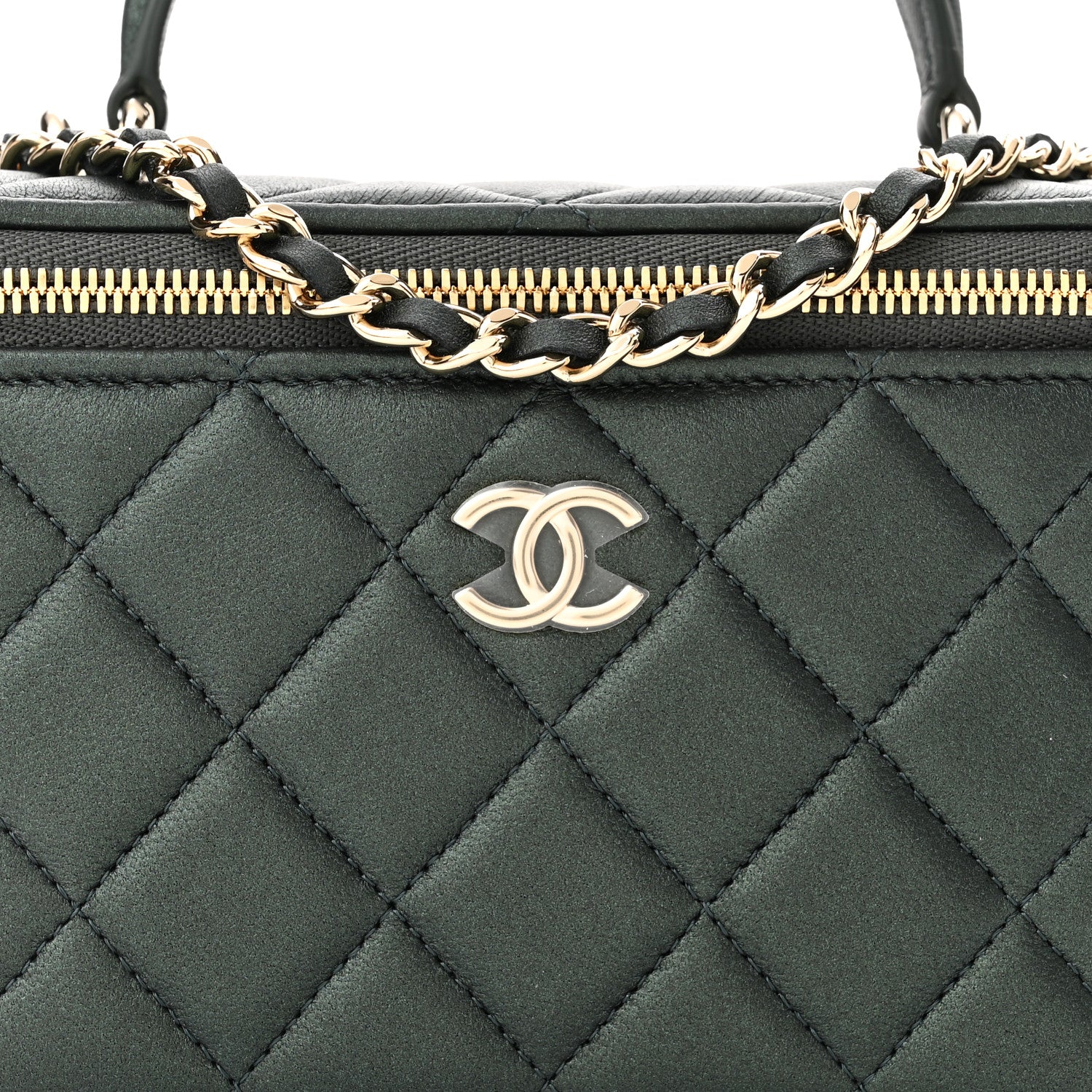 Chanel Iridescent Lambskin Quilted Small Top Handle Vanity Case With Chain Dark Green 8 of 11