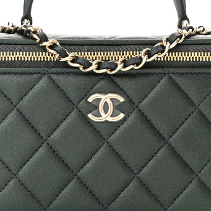 Chanel Iridescent Lambskin Quilted Small Top Handle Vanity Case With Chain Dark Green 8 of 11