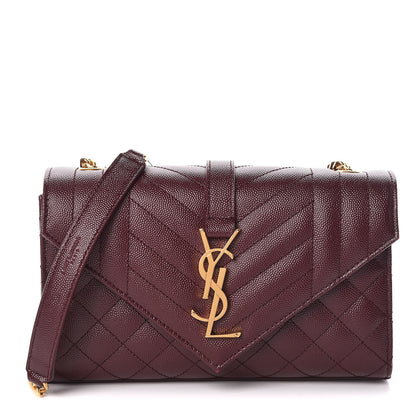 Saint Laurent Grain De Poudre Textured Mixed Matelasse Triquilt Small Monogram Satchel Burgundy 1 of 8
