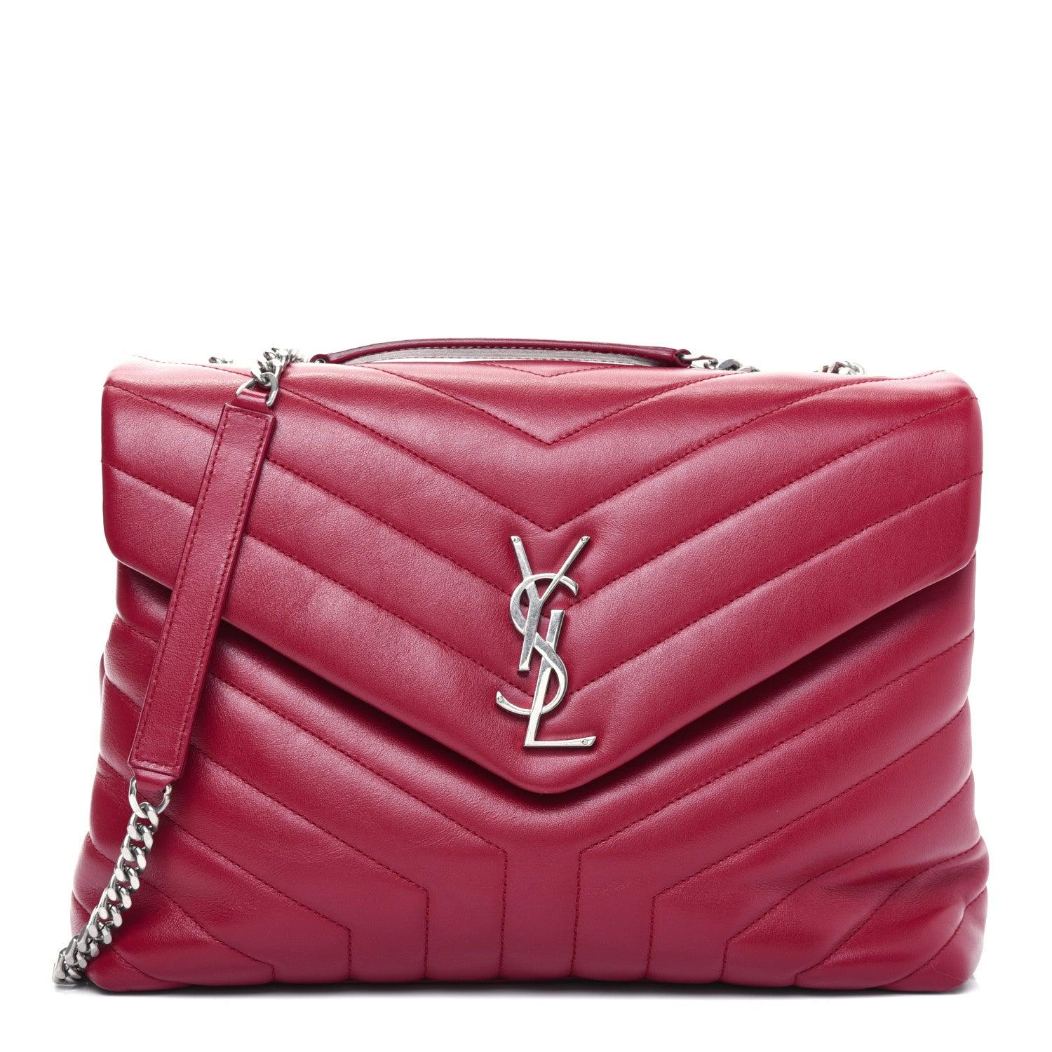 Saint Laurent Calfskin Y Quilted Monogram Medium Loulou Chain Satchel Lipstick Red 1 of 20