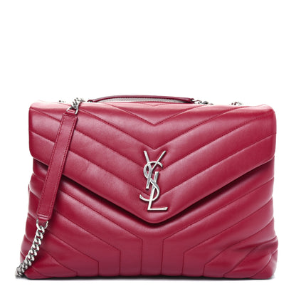 Saint Laurent Calfskin Y Quilted Monogram Medium Loulou Chain Satchel Lipstick Red 1 of 20