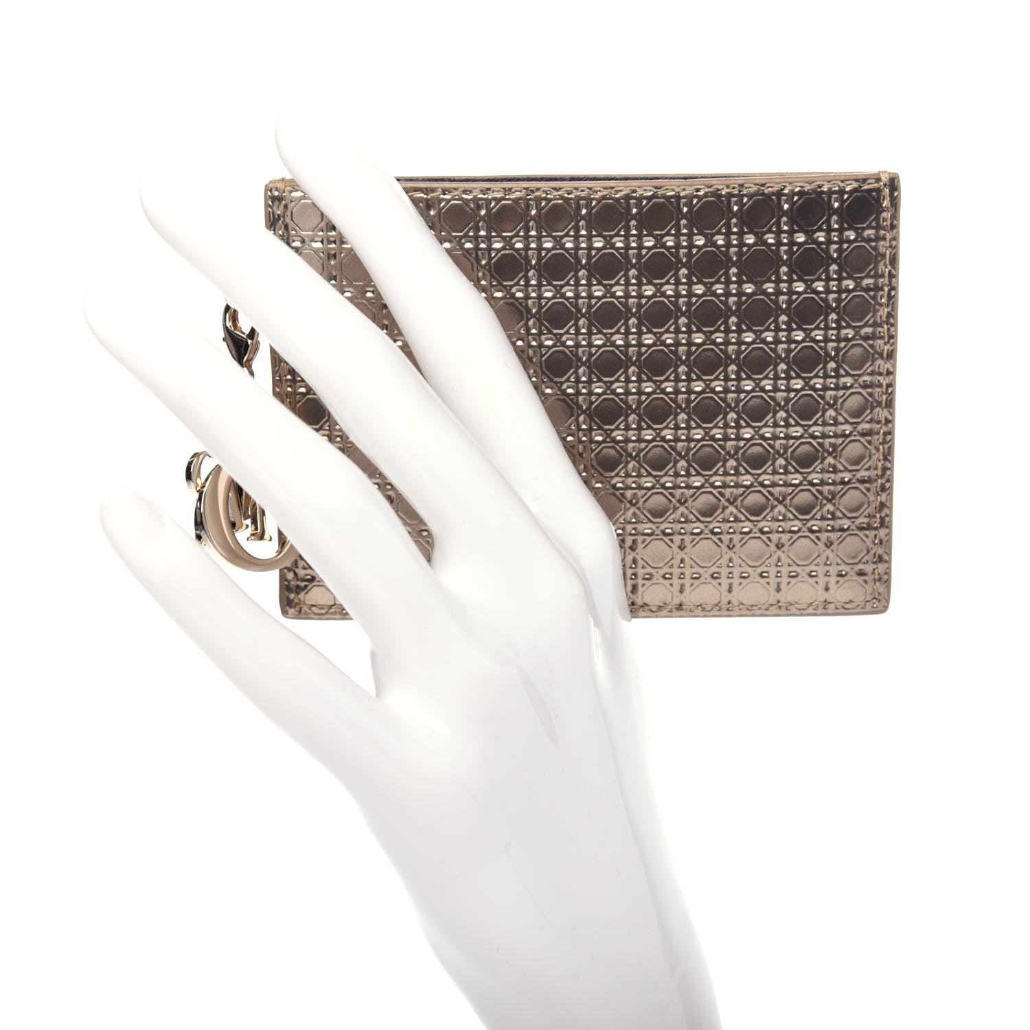Christian Dior Metallic Patent Micro-Cannage Lady Dior Card Holder Gold 2 of 6