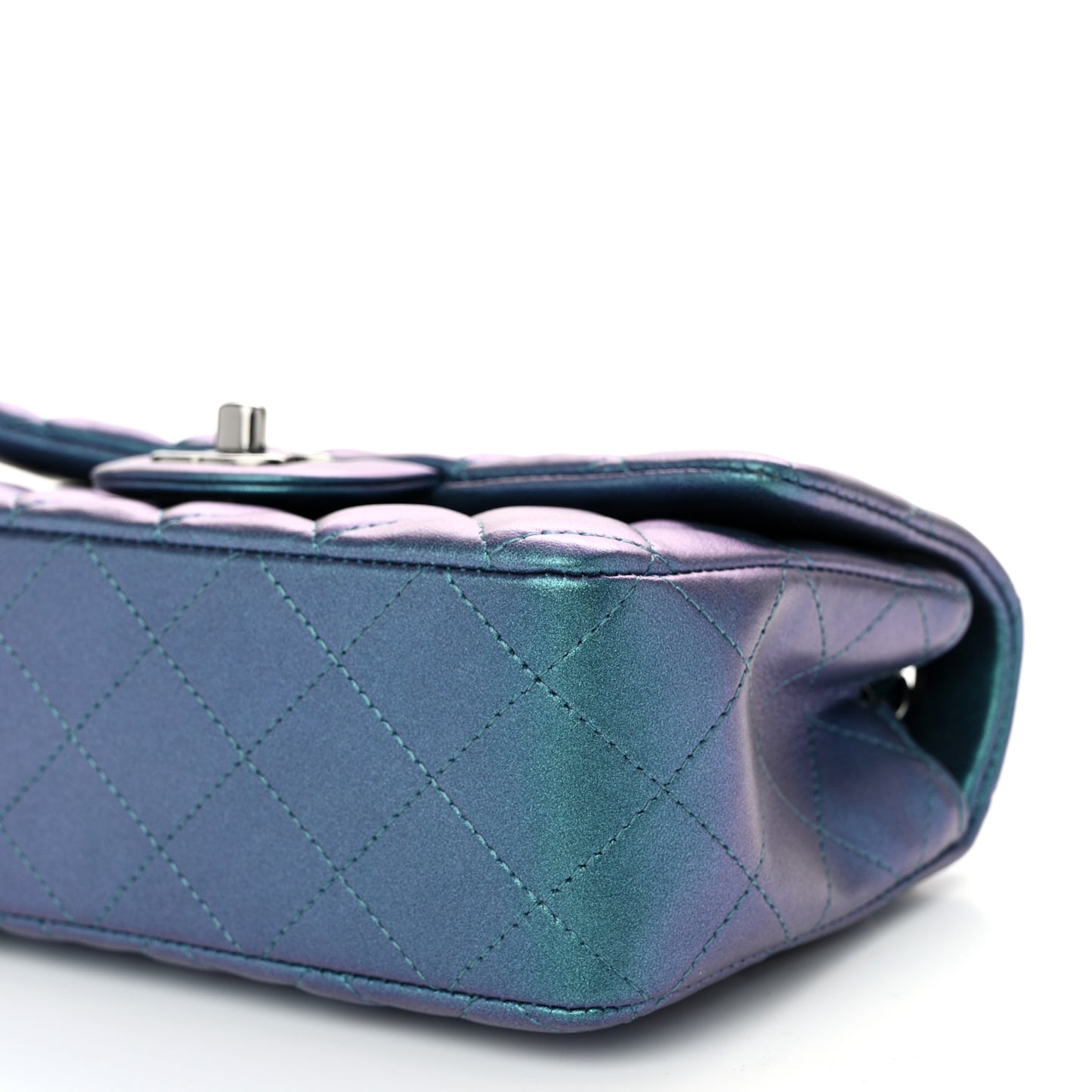 Iridescent Lambskin Quilted Mini Rectangular Flap Turquoise
