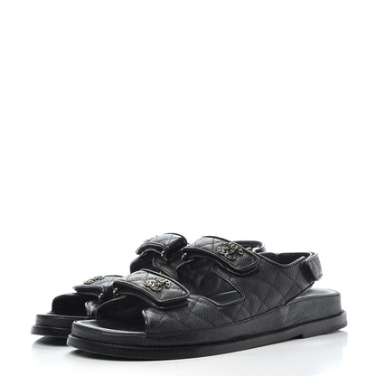 Chanel Grained Calfskin Velcro Dad Sandals 41 Black 3 of 11