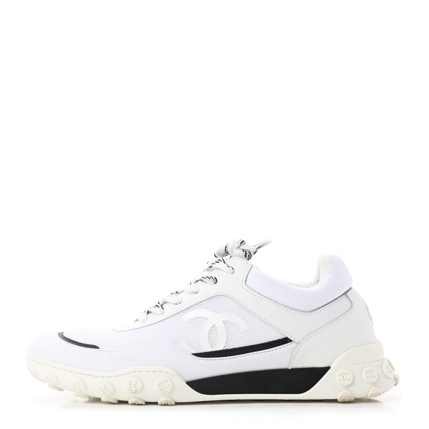 Chanel Calfskin Mesh Lycra Womens Logo Sneakers 40.5 White 1 of 8