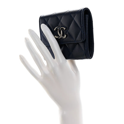 Chanel Caviar Quilted Crystal Enamel Flap Card Holder Navy Blue 2 of 9