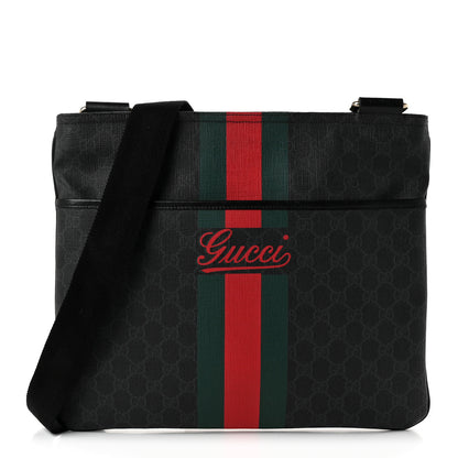 Gucci GG Supreme Monogram Web Medium Flat Messenger Bag Black Grey 1 of 10