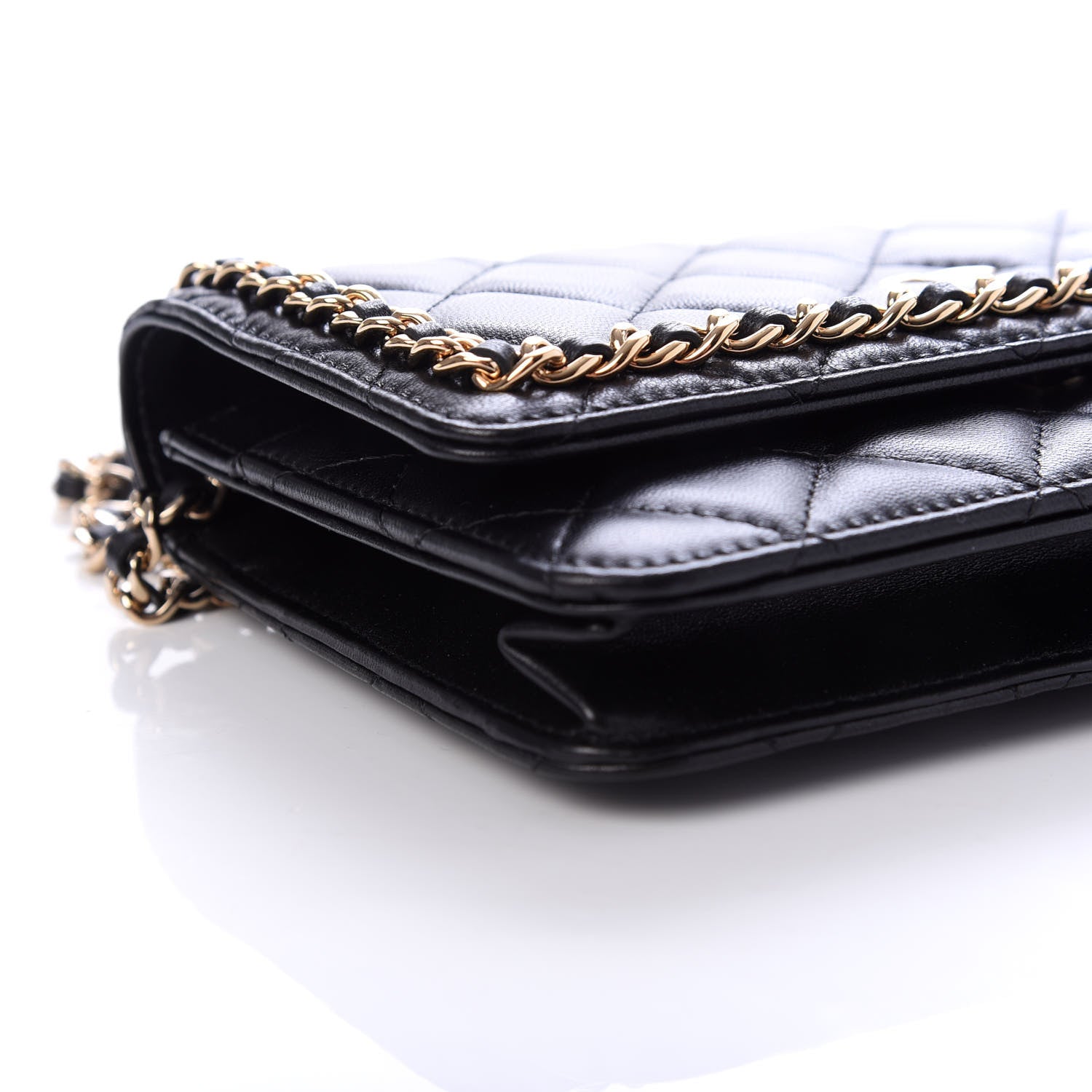 Chanel Lambskin Quilted Chain Around Wallet On Chain WOC Black 8 of 11