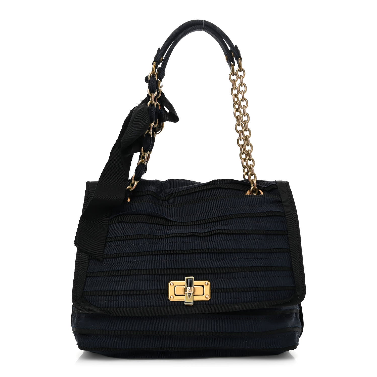 Lanvin Canvas Pleated Happy Square Shoulder Bag Blue Black 1 of 10