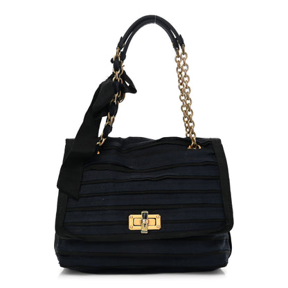 Lanvin Canvas Pleated Happy Square Shoulder Bag Blue Black 1 of 10