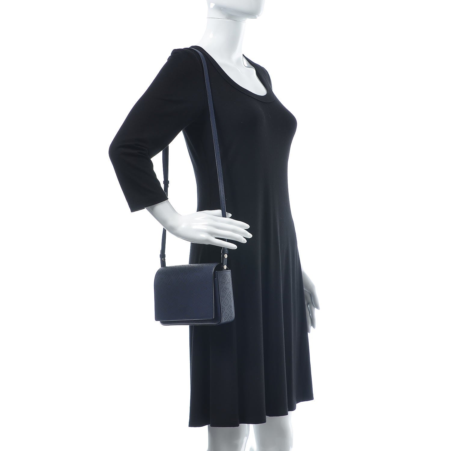 Burberry Calfskin Perforated Logo Hampshire Crossbody Navy 2 of 9