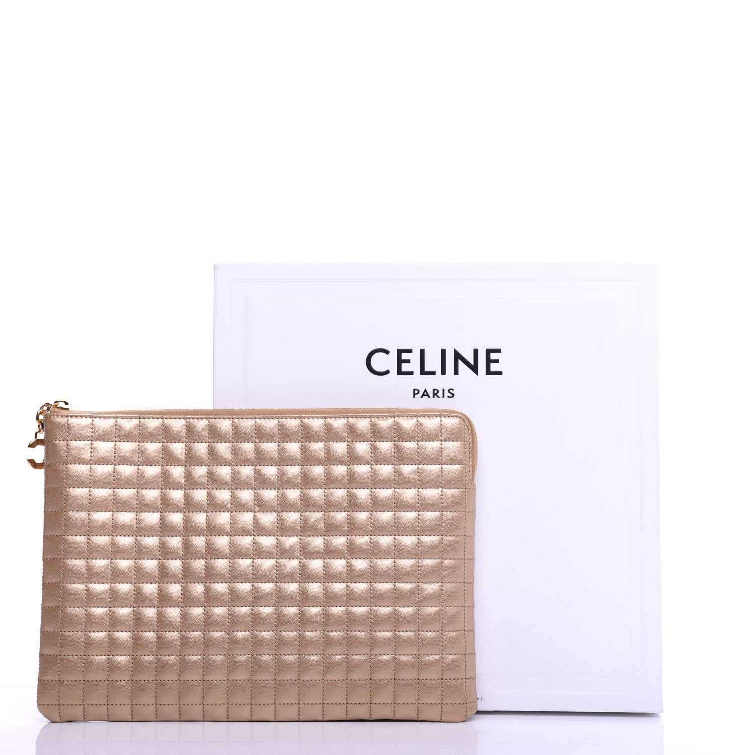 Celine Calfskin Quilted C Charm Pouch Gold 9 of 9