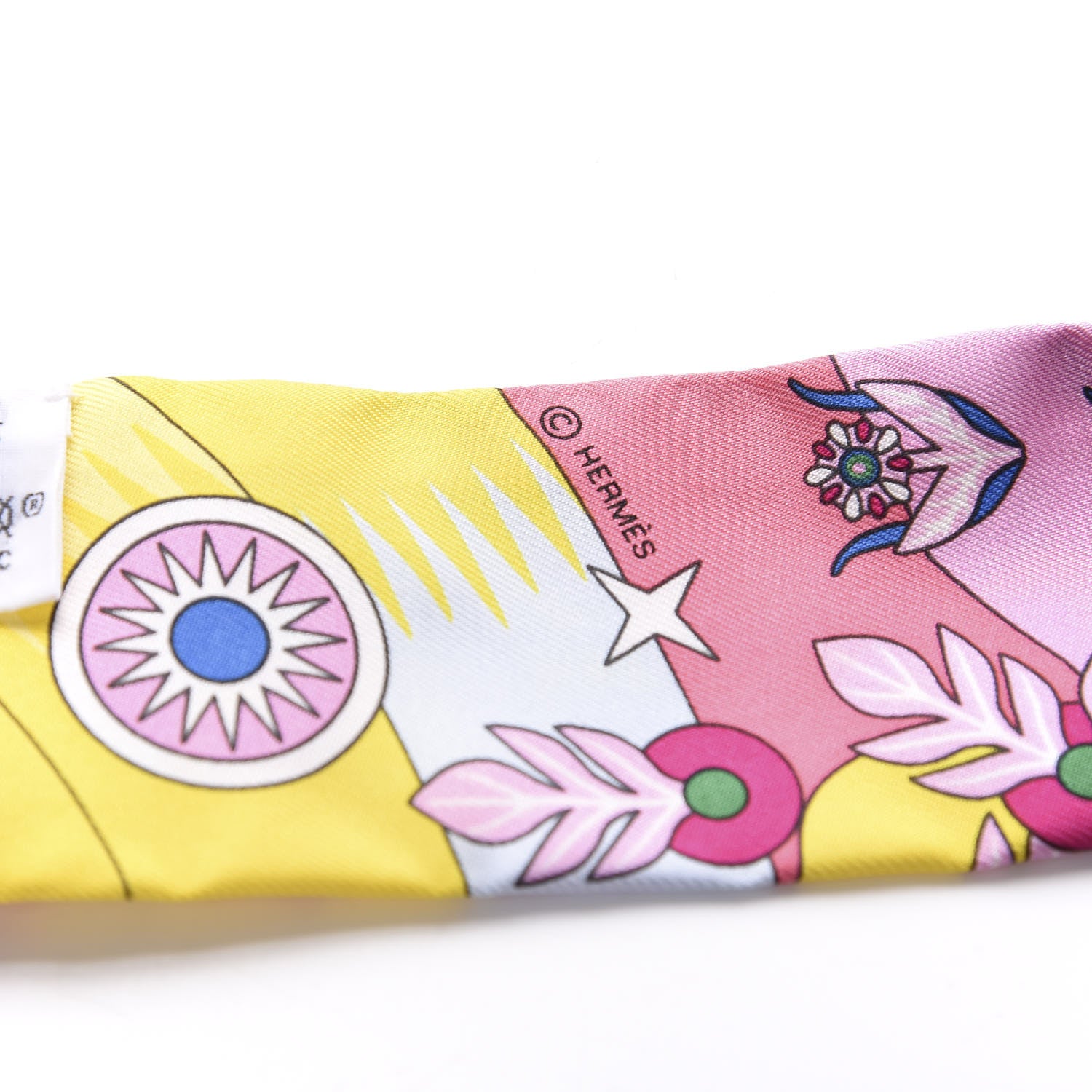 Hermes Silk La Source de Pegase Twilly Rose Vif Jaune Vif 4 of 4