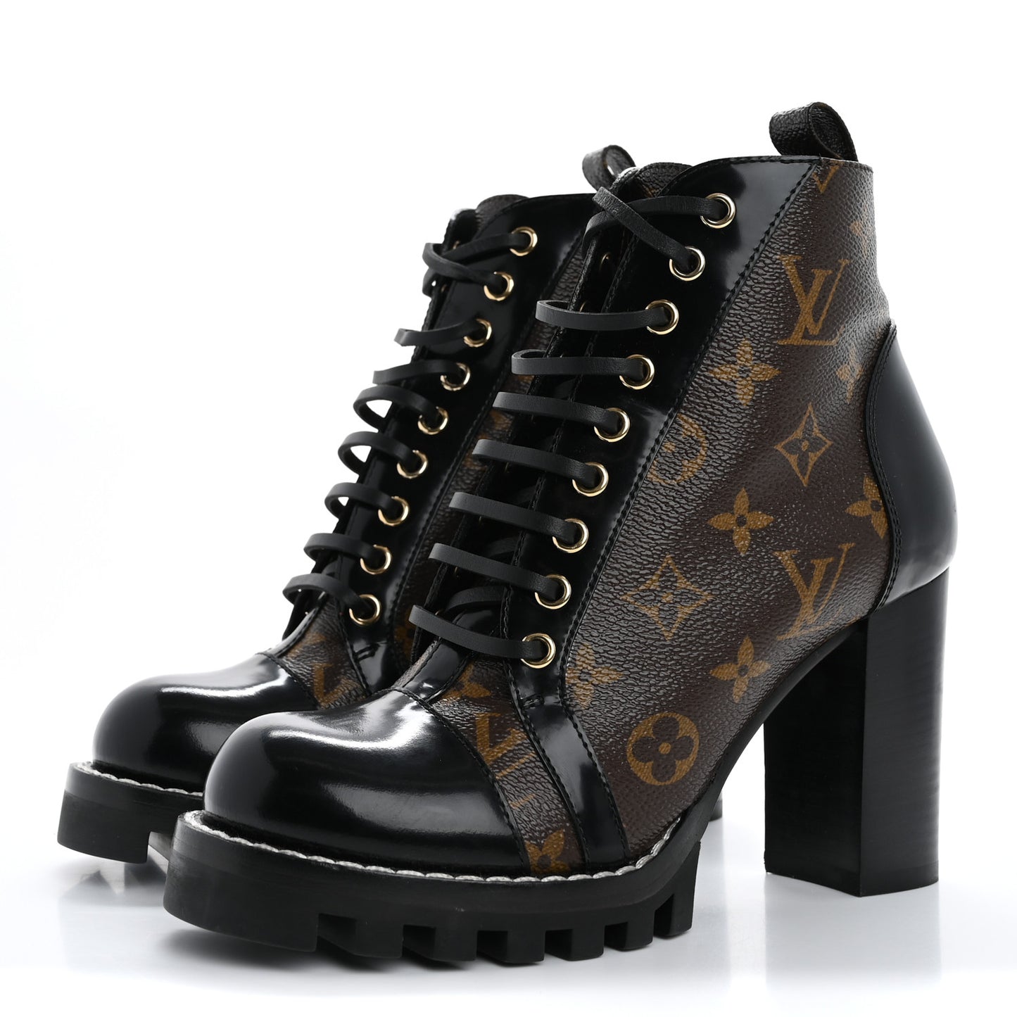 Patent Calfskin Monogram Star Trail Ankle Boots 37.5 Black