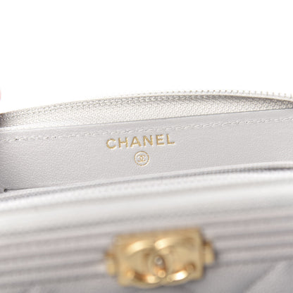 Chanel Caviar Quilted Boy Small Zip Around Wallet Grey 6 of 8