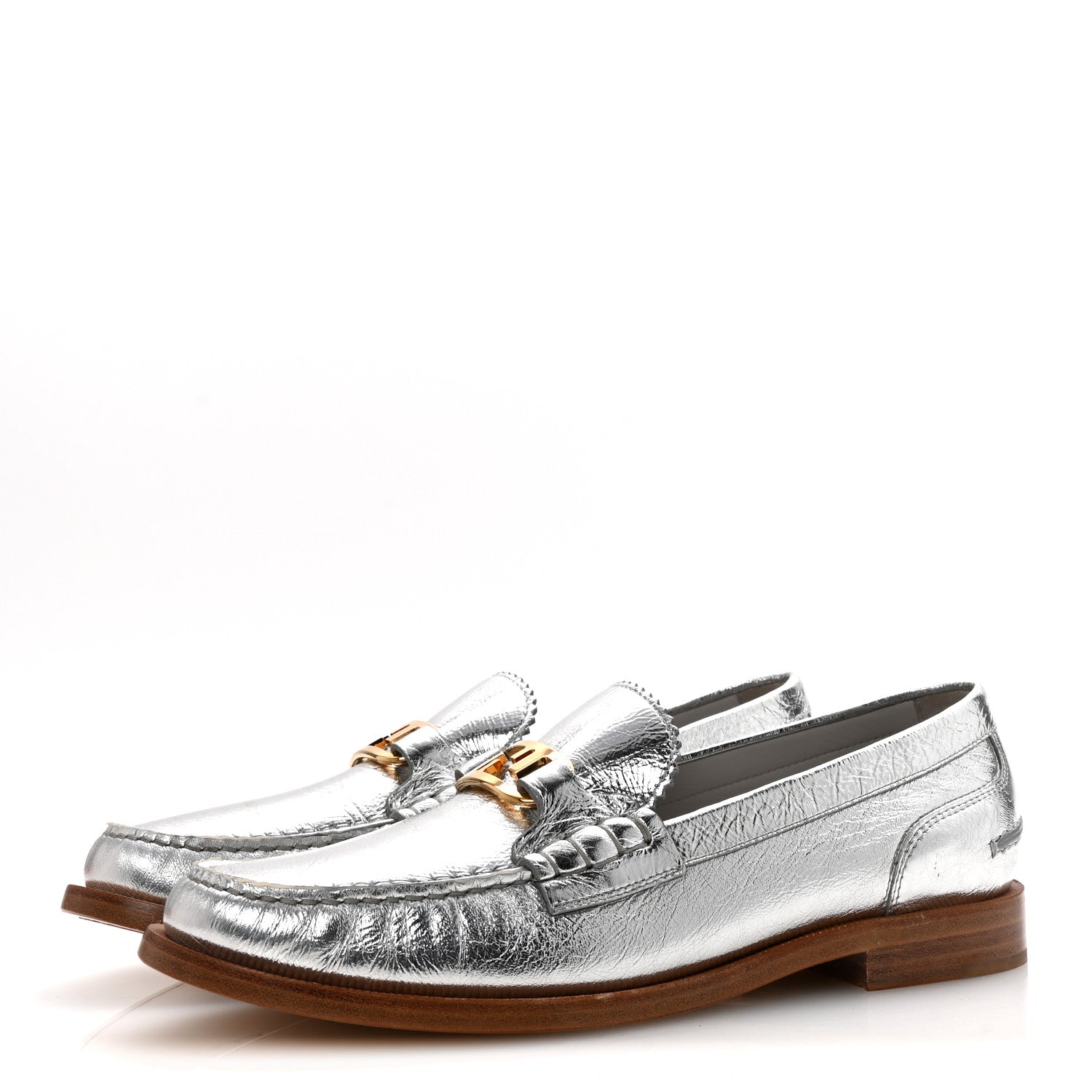 Fendi Metallic Vitello Womens O'Lock Loafers 39 Argento 4 of 8