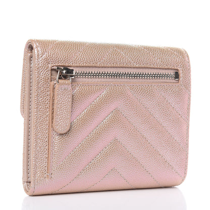 Chanel Metallic Caviar Chevron Quilted Compact Flap Wallet Light Gold 3 of 8