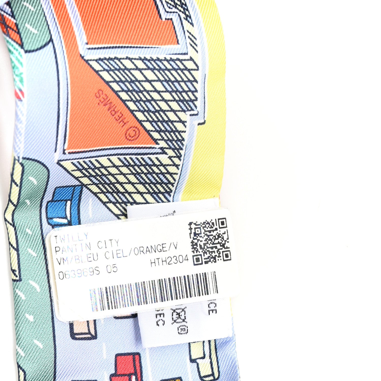 Hermes Silk Pantin City Twilly Bleu Ciel Orange Vert 3 of 3