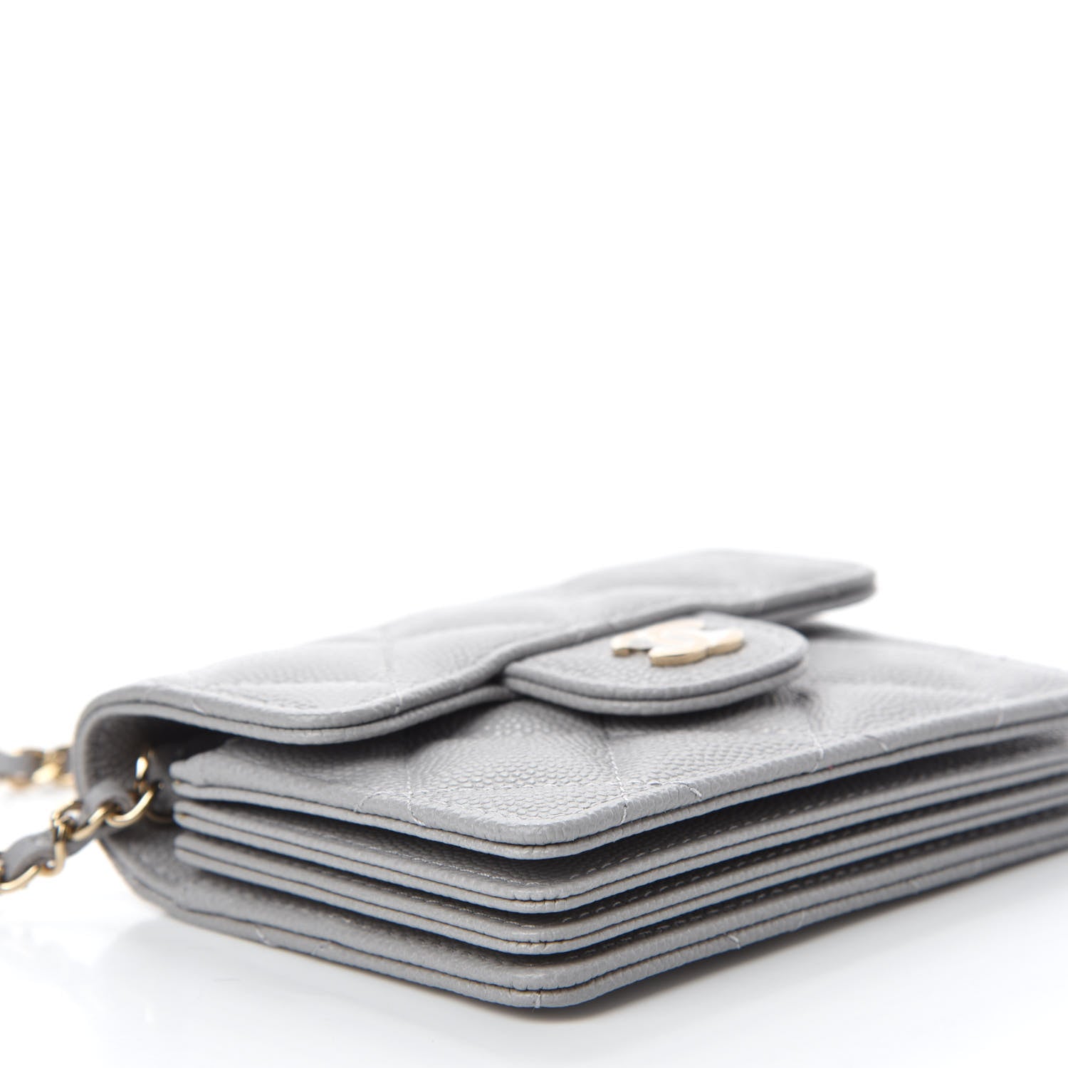 Chanel Caviar Quilted Flap Card Holder On Chain Grey 6 of 12