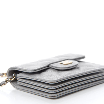 Chanel Caviar Quilted Flap Card Holder On Chain Grey 6 of 12