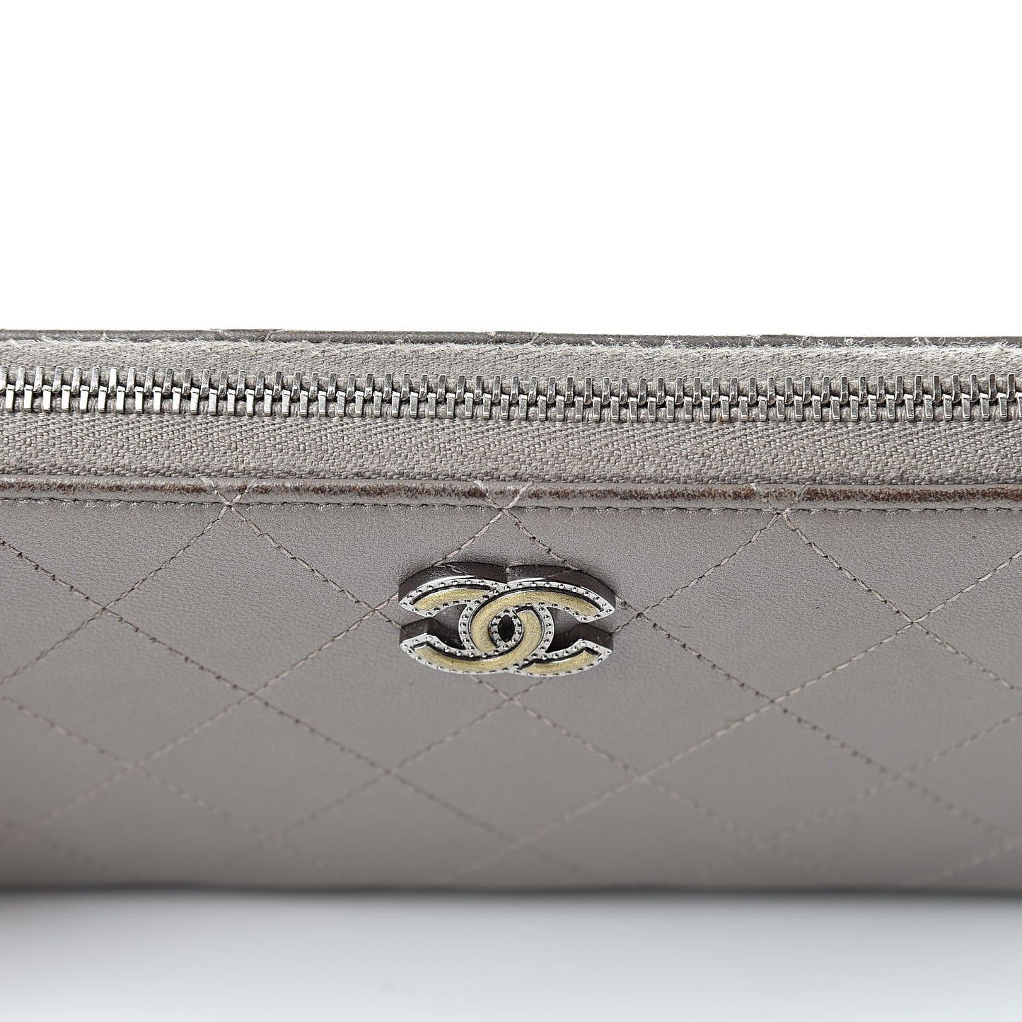 Calfskin Resin Stitched Zip Around Wallet Grey