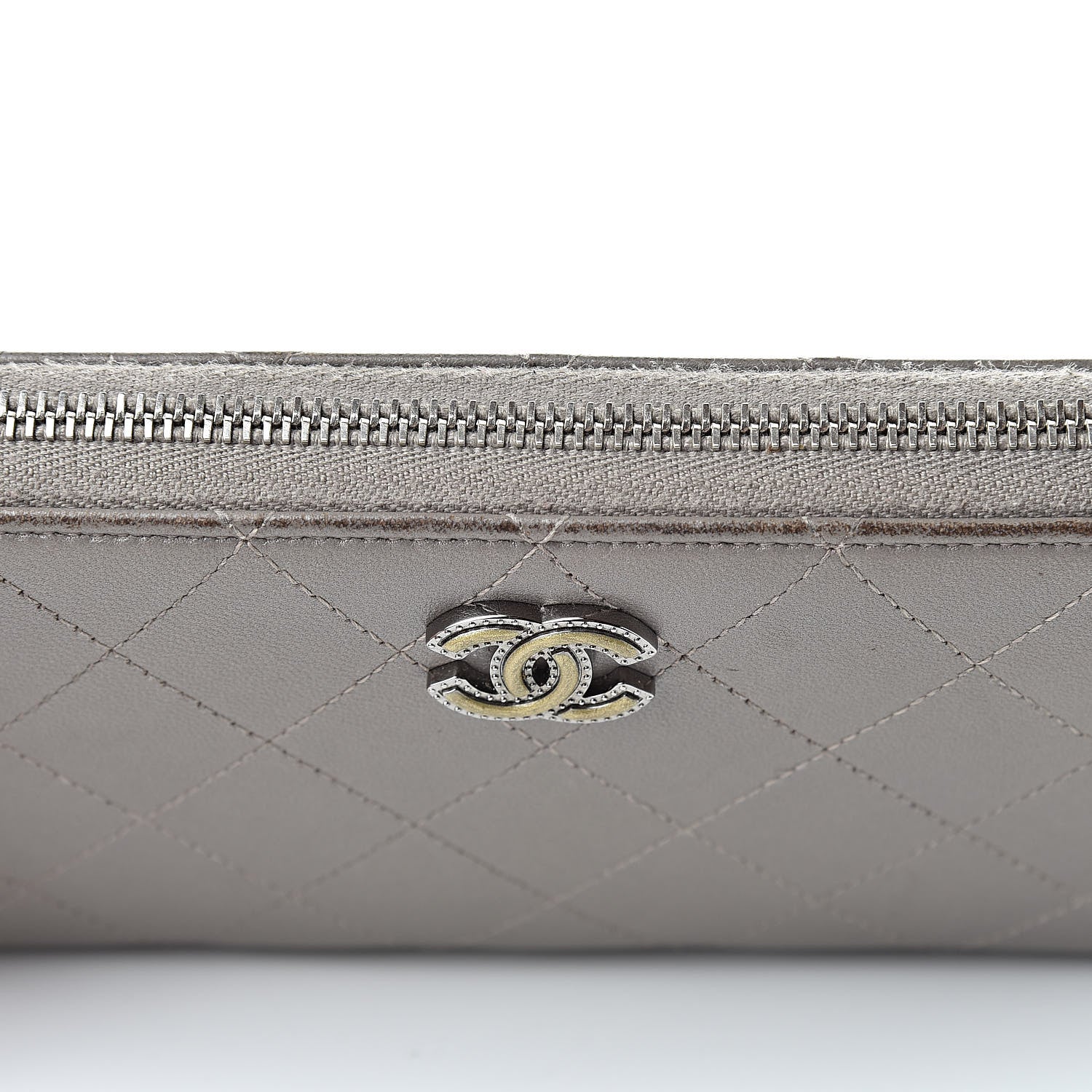Chanel Calfskin Resin Stitched Zip Around Wallet Grey 16 of 17