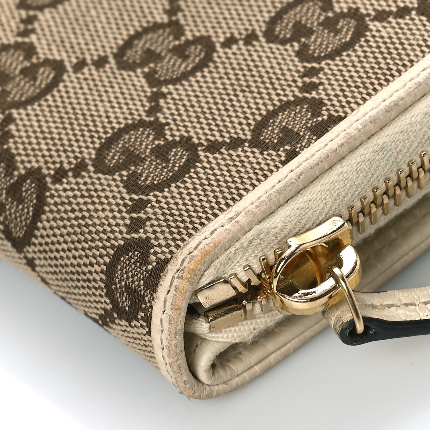 Gucci Monogram Dollar Calfskin Zip Around French Flap Wallet Beige Ebony Avoire 11 of 14