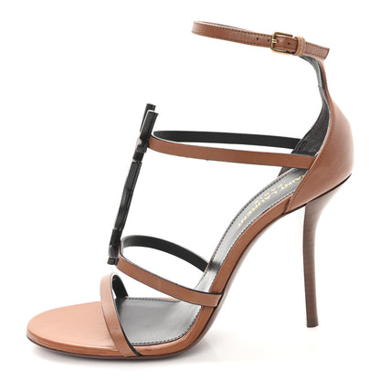 Saint Laurent Calfskin Cassandra 100 Sandals 37.5 Gold Brown 1 of 10