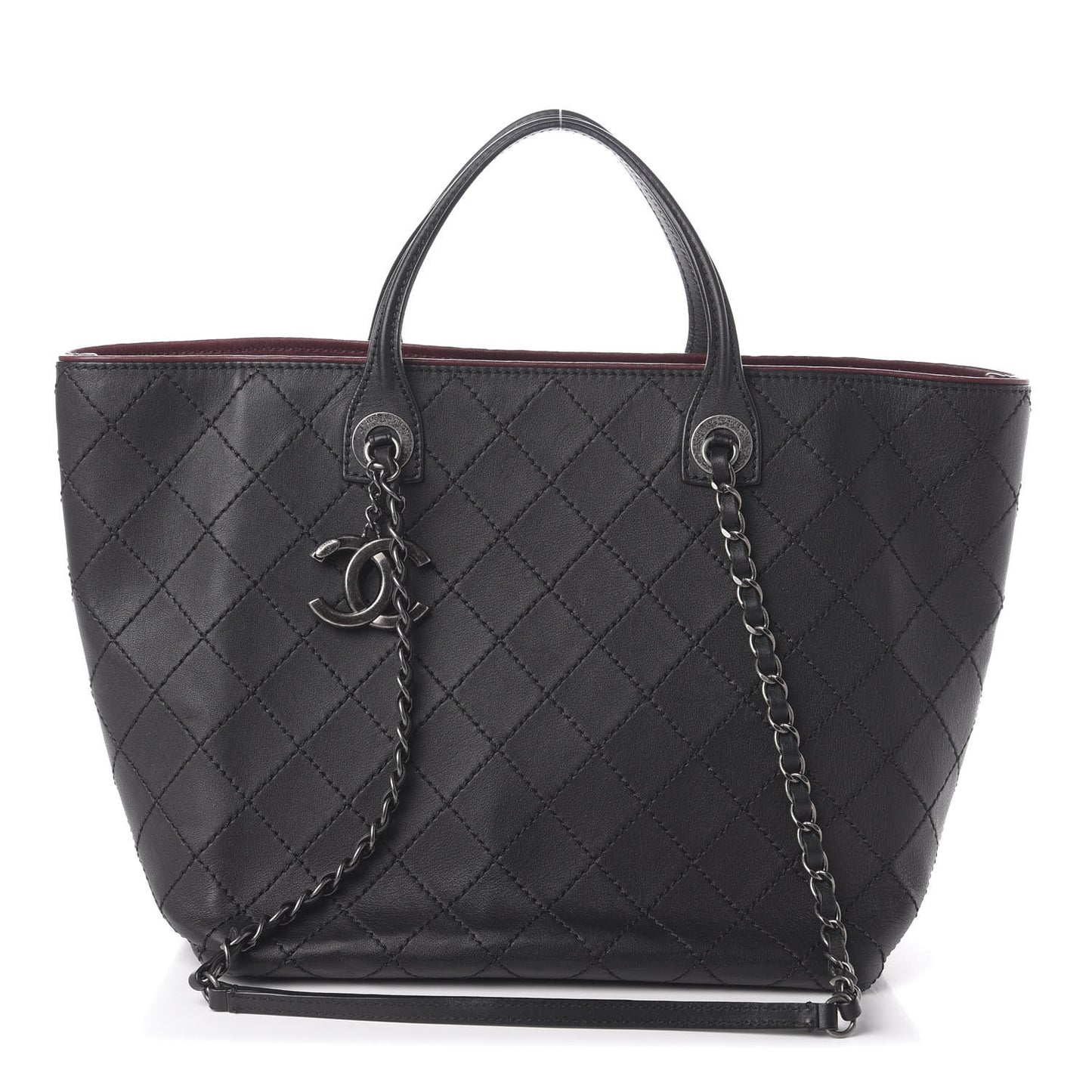 Calfskin Stitched Medium Shopping Tote Black