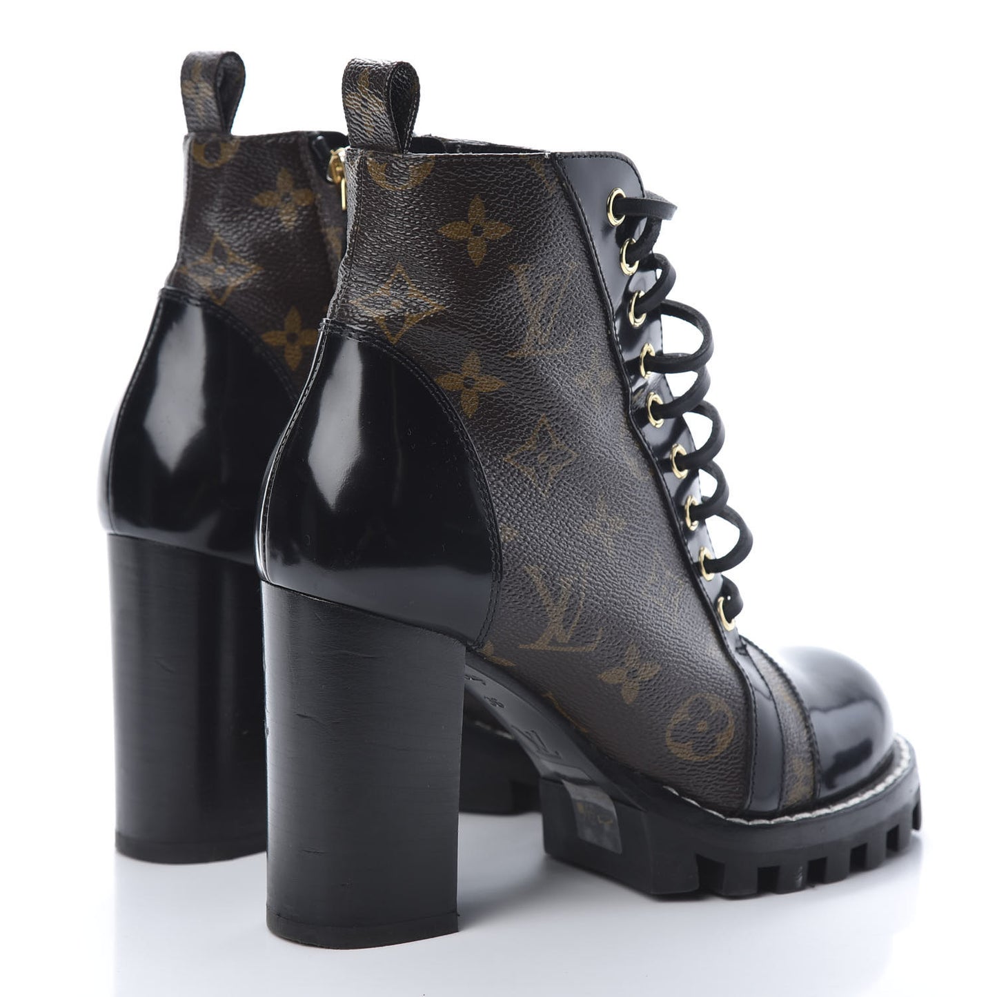 Patent Calfskin Monogram Star Trail Ankle Boots 36 Black