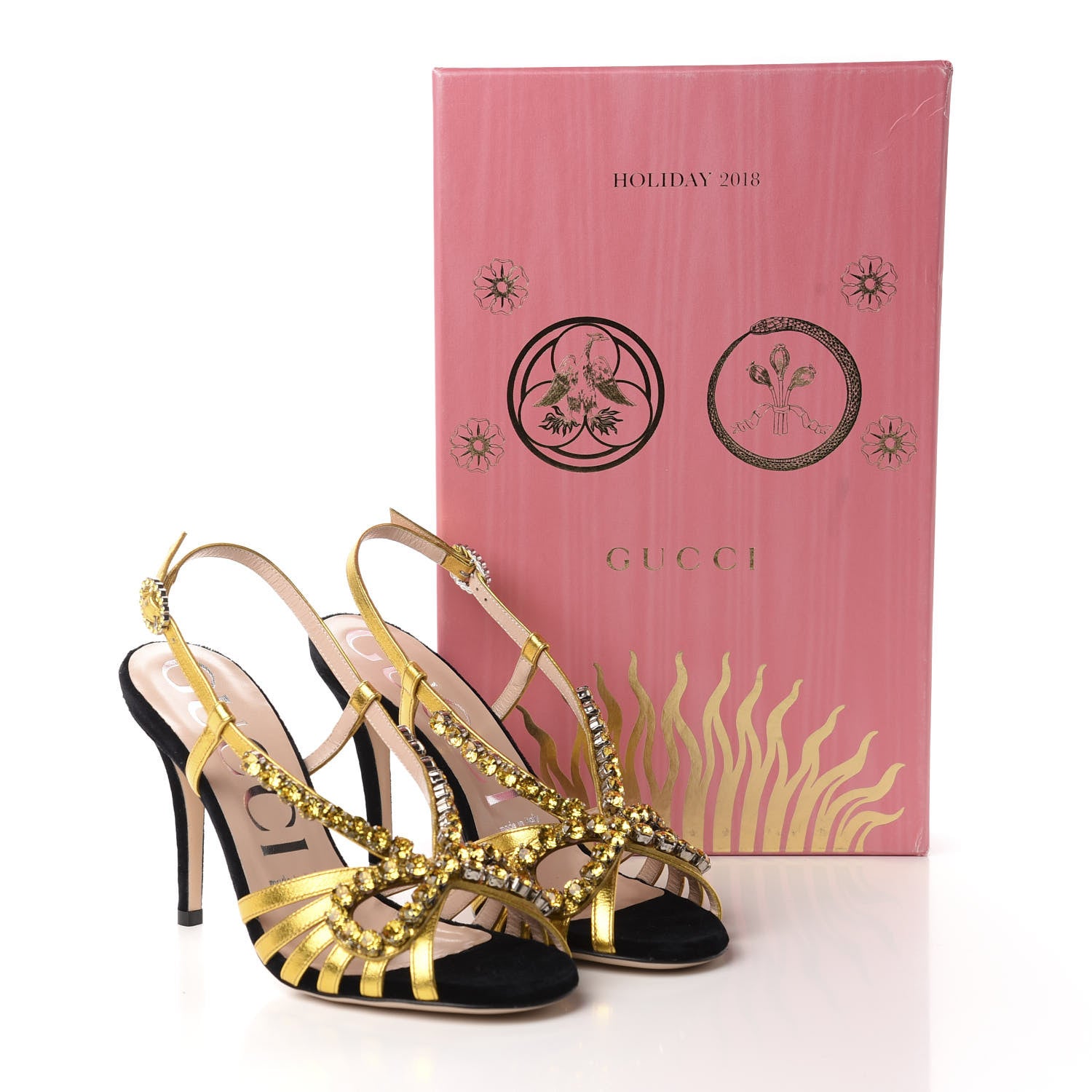 Gucci Velvet Nappa Crystal Zephyra Slingback High Heel Sandals 36.5 Black Gold 8 of 8